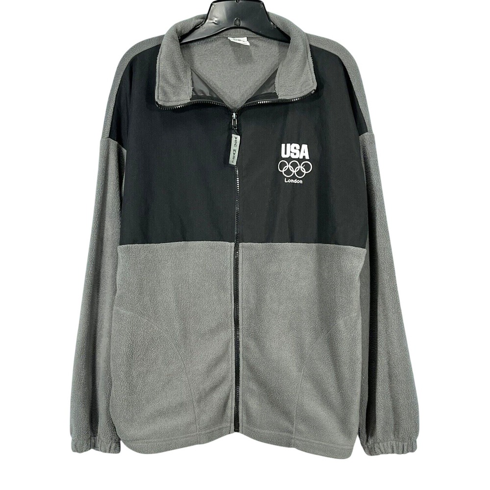 TEAM USA London Olympics BLACK/GRAY Fleece FULL-ZIP Embroidered JACKET Sz XL